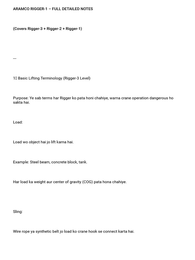 Rigger 1 Notes | PDF | Crane (Machine) | Rope