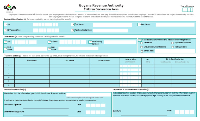 Guyana Child Benefit Declaration Form | PDF | Payments | Government ...
