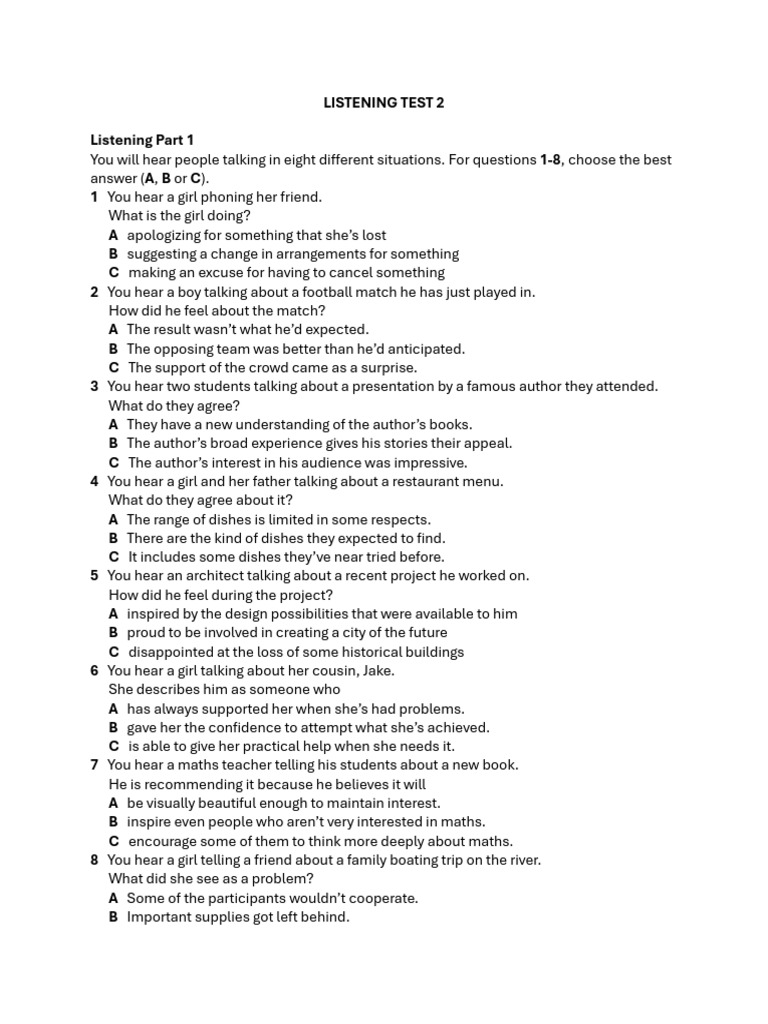 Listening Test 2: Practice Questions | PDF