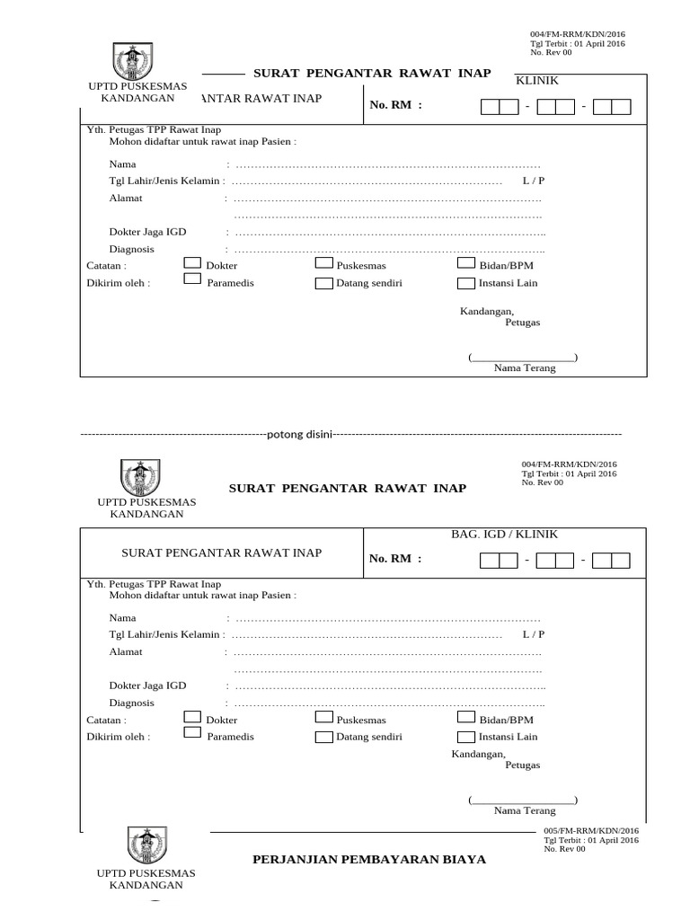 Surat Pengantar Rawat Inap Puskesmas | PDF