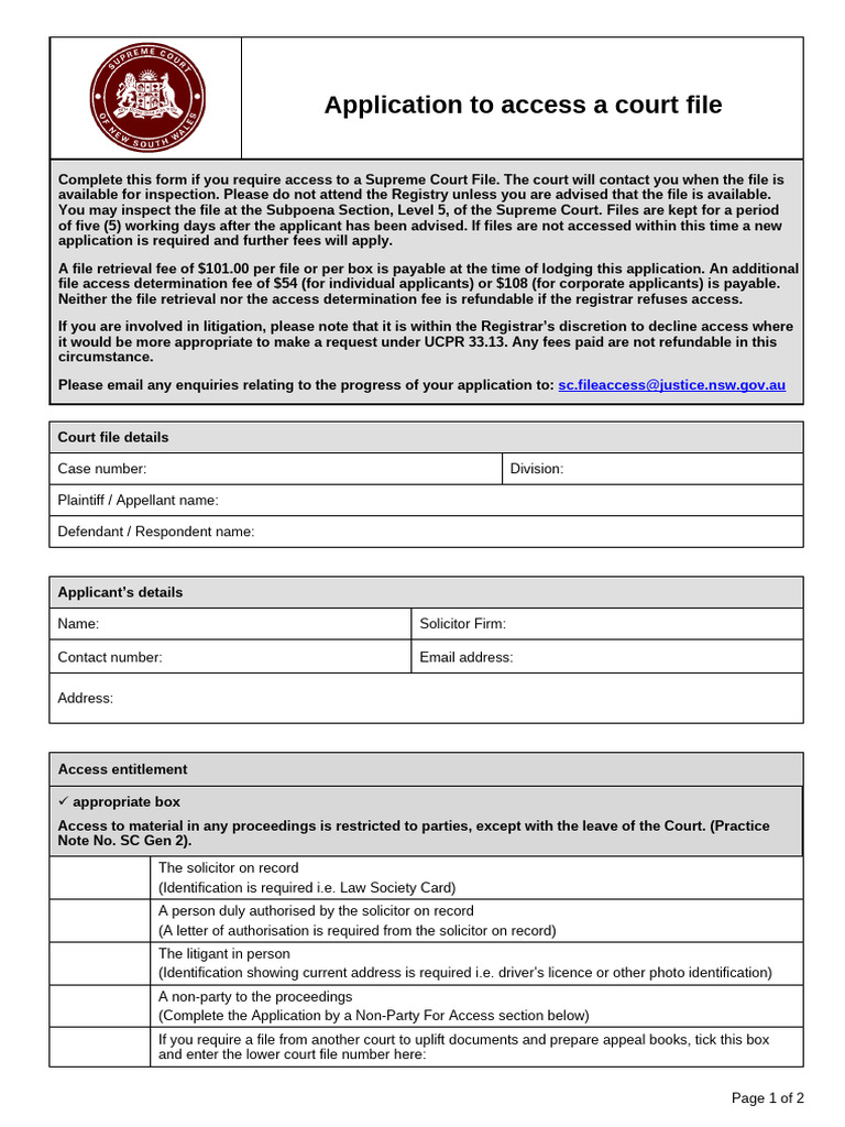 Court File Access Application Form | PDF | Lawsuit | Identity Document