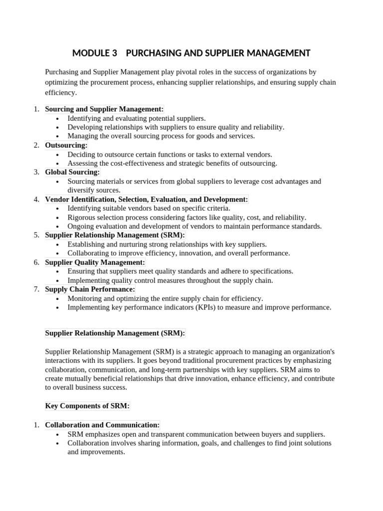 Purchasing and Supplier Management Guide | PDF | Supply Chain | Procurement