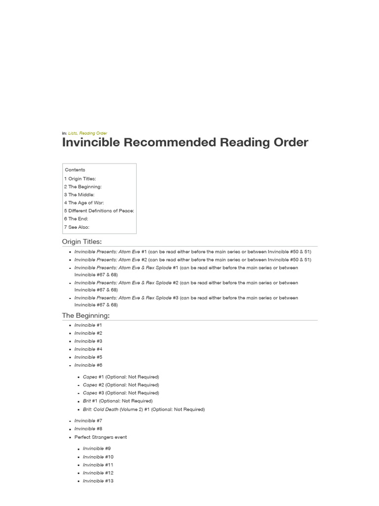 Invincible Reading Order Guide | PDF | Comic Book Publishing Companies ...