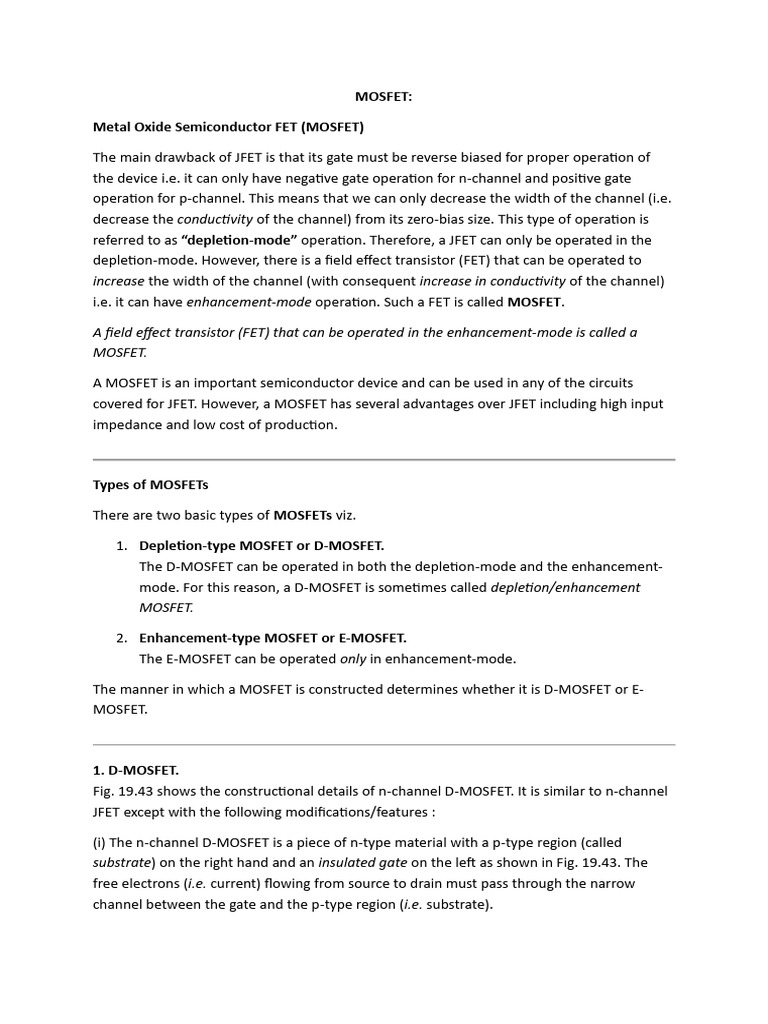 Understanding MOSFET Types and Operations | PDF | Field Effect ...