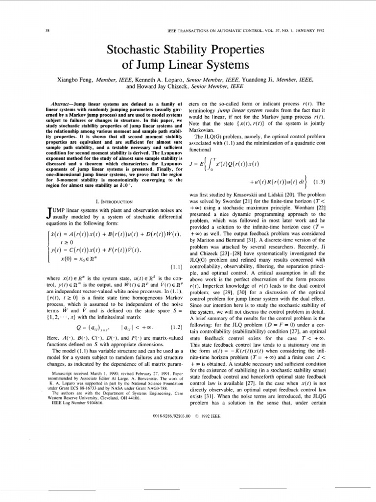 Stochastic Stability Properties | PDF | Stability Theory | Stochastic ...
