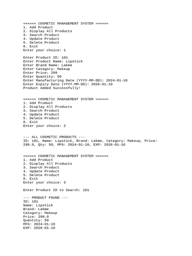 Cosmetic Management System | PDF