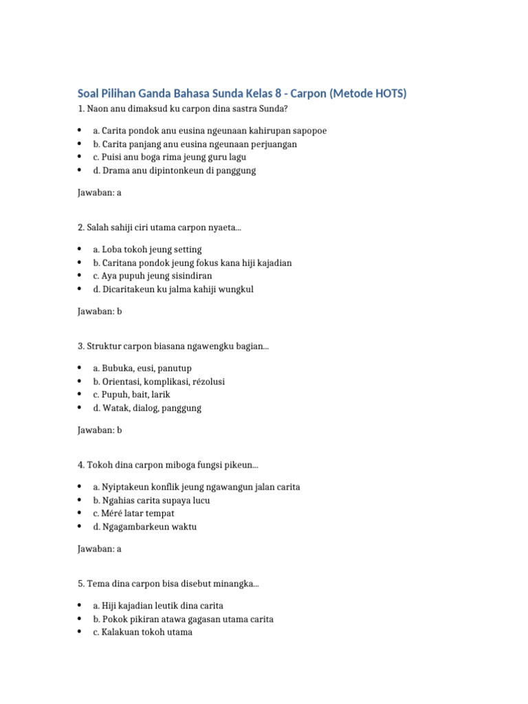 Soal Carpon Bahasa Sunda Kelas 8 | PDF