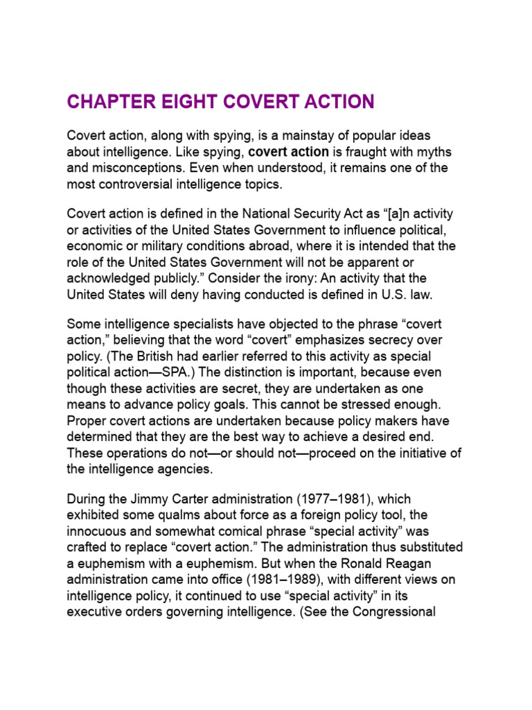 Understanding Covert Action in Intelligence | PDF | Iran–Contra Affair ...