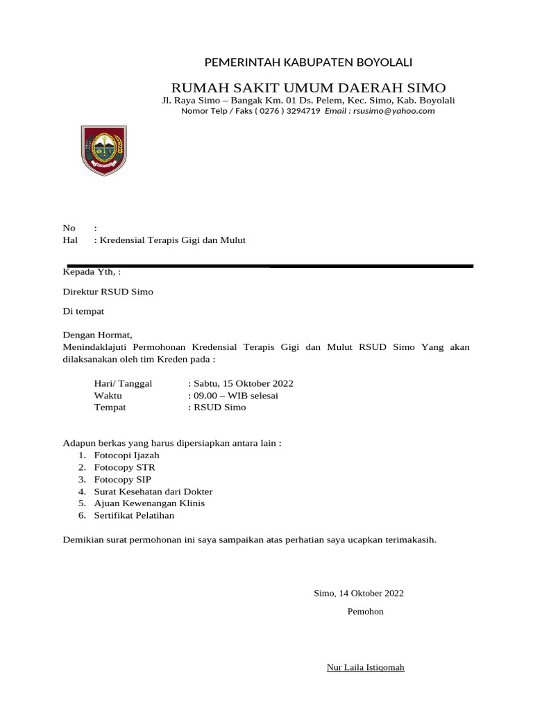Kredensial Terapis Gigi RSUD Simo | PDF