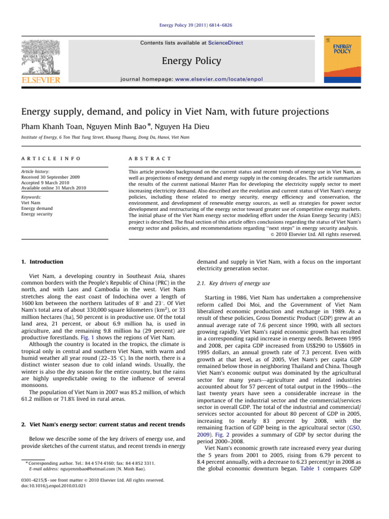 Energy Supply Demand and Policy in Viet | PDF | Hydroelectricity ...