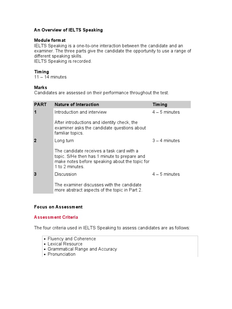 IELTS Speaking Test Overview and Tips | PDF | International English ...