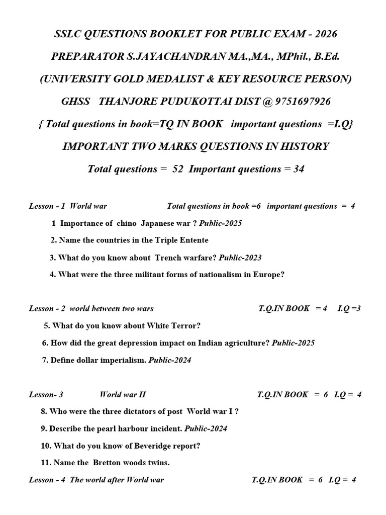 SSLC 2026 Important Questions Guide | PDF | Gross Domestic Product ...