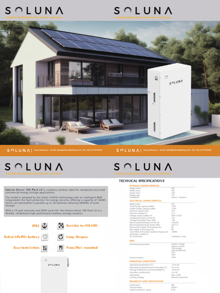 Soluna Venus 16K Battery Storage Solution | PDF | Electricity ...