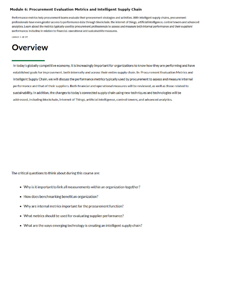 Module 6 - Procurement Evaluation Metrics and Intelligent Supply Chain ...