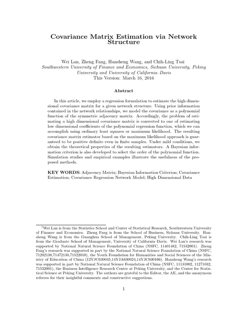 Wang - 2018 Covariance Matrix Estimation Via Network Structure | PDF ...
