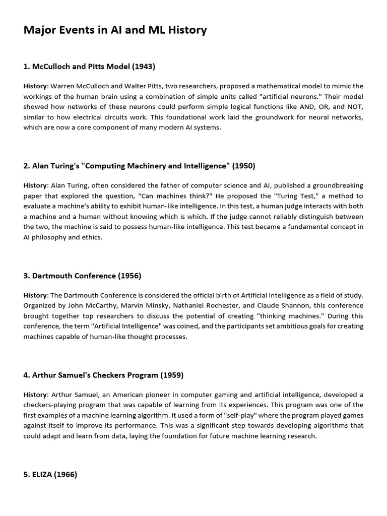 Key Milestones in AI and ML History | PDF | Artificial Intelligence ...