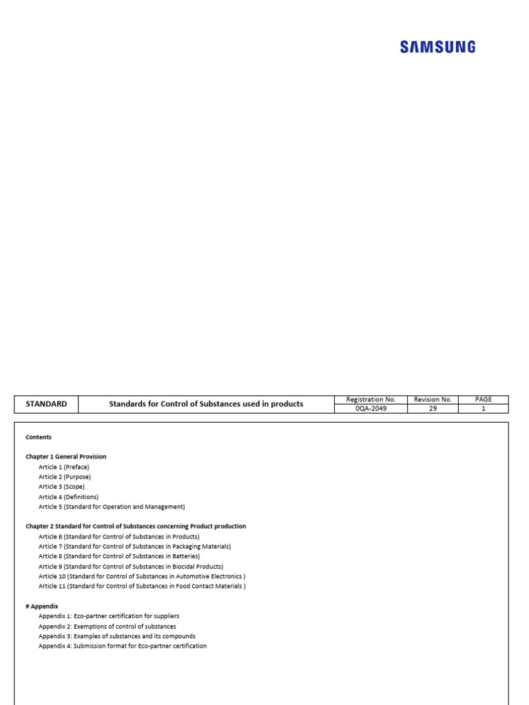 Samsung Electronics Substance Control Standards | PDF | Organic ...
