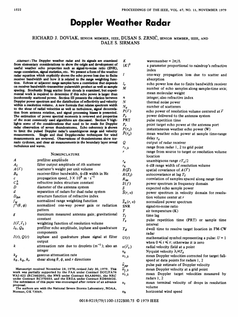 Doppler Weather Radar Richard Doviak, Dusan PDF Spectral Density