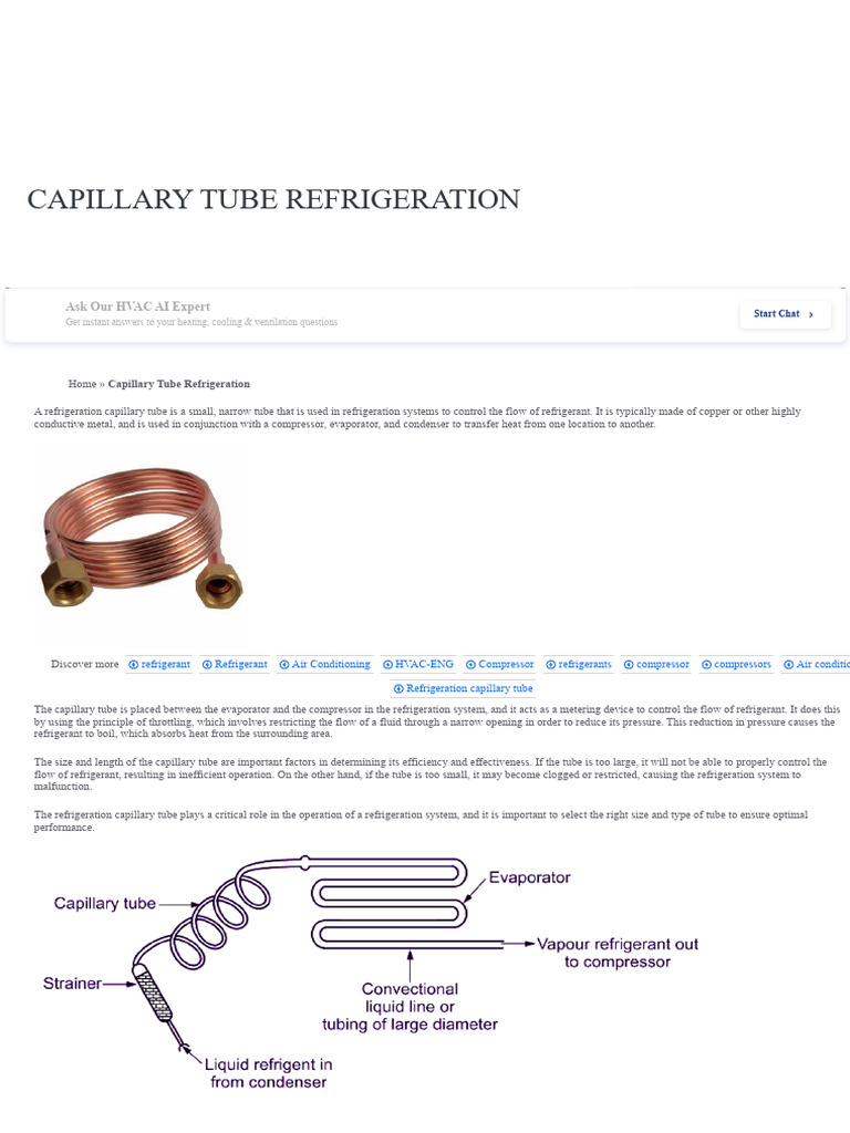 Capillary Tube Refrigeration Explained | PDF | Refrigeration ...