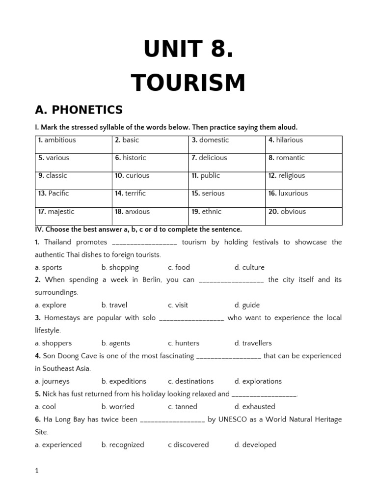 Phonetics and Tourism Vocabulary Practice | PDF | Tourism | Island