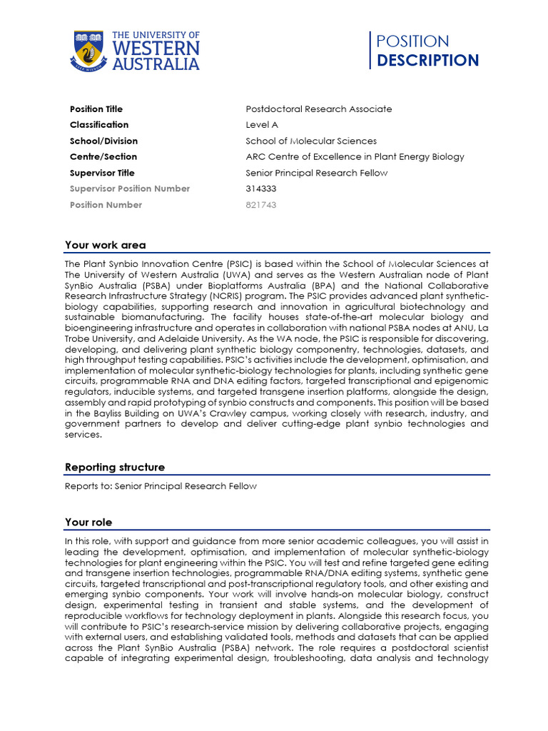PD [Postdoctoral Research Associate (PSIC)] [522165] | PDF | Gene ...