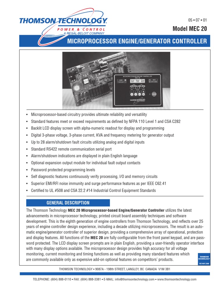 Microprocessor Engine/Generator Controller: Model MEC 20 | PDF | Relay ...