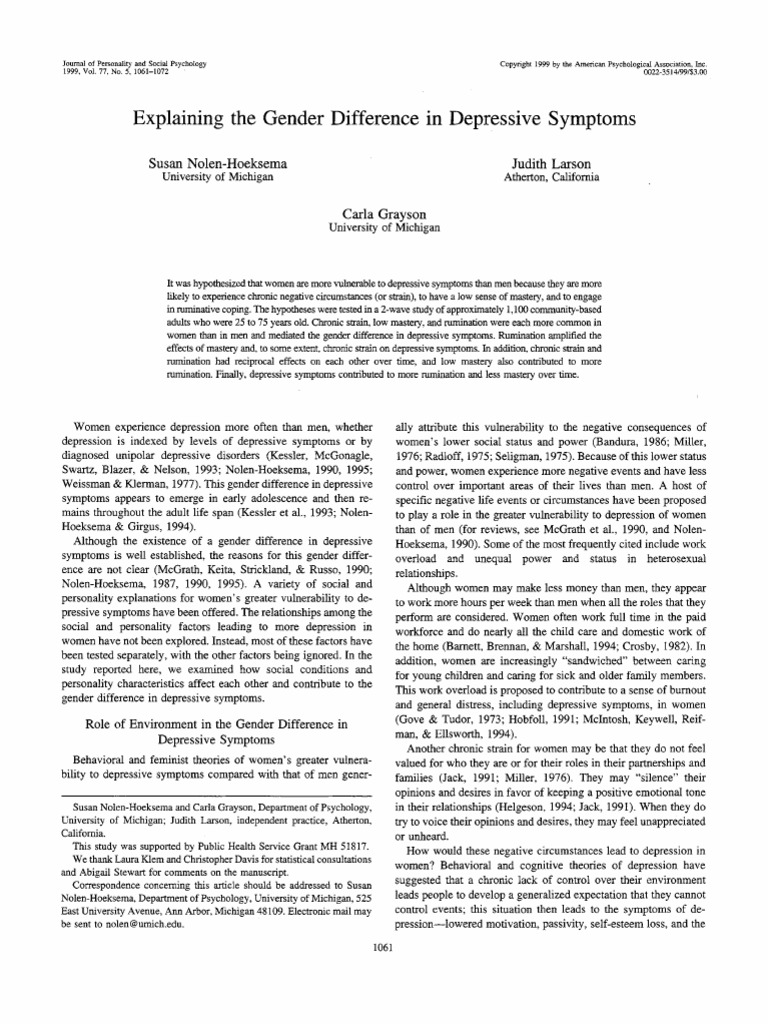 Gender Differences in Depression Explained | PDF | Major Depressive ...