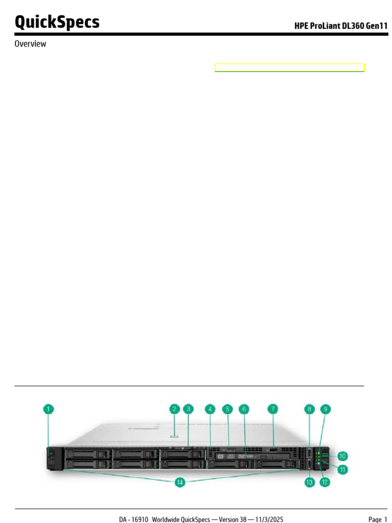 HPE ProLiant DL360 Gen11 QuickSpecs Guide | PDF | Solid State Drive ...