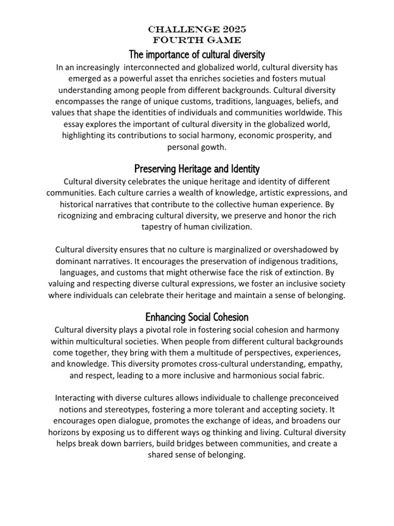 Importance of Cultural Diversity | PDF | Multiculturalism | Cultural ...