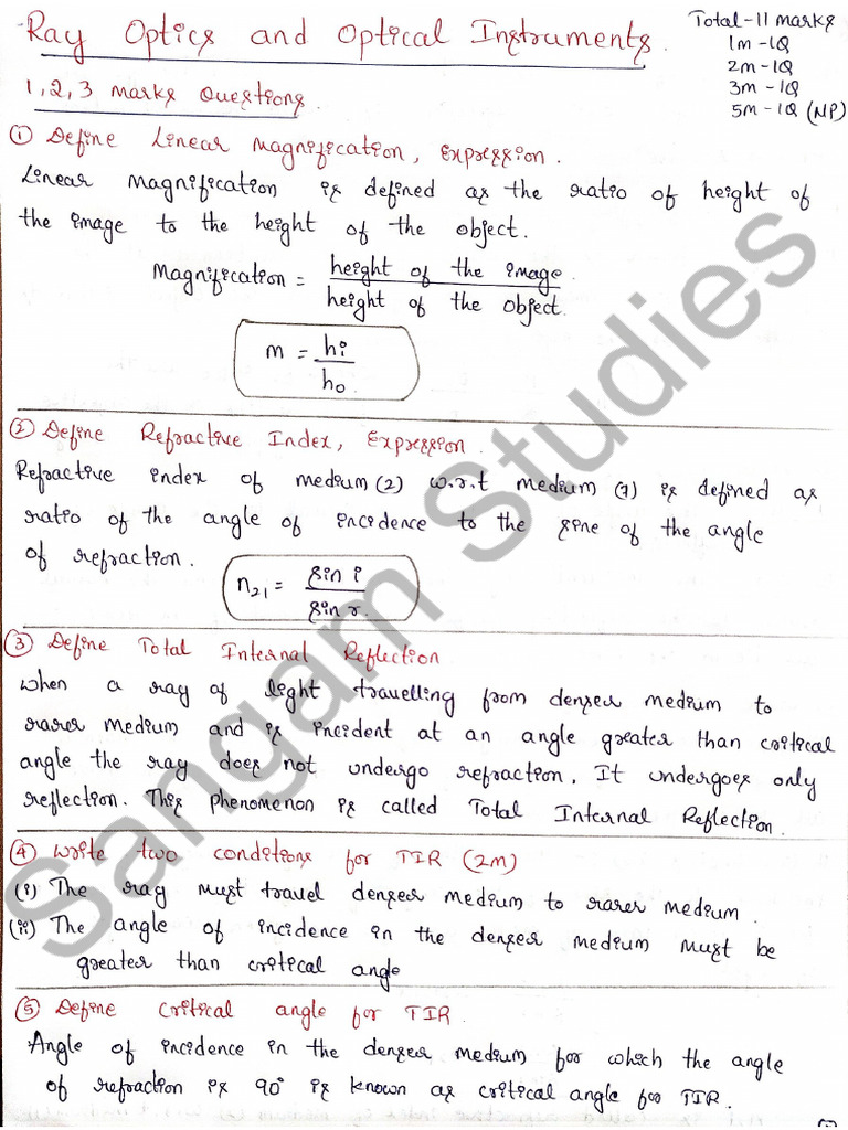 RayOptics ImpQuestions | PDF