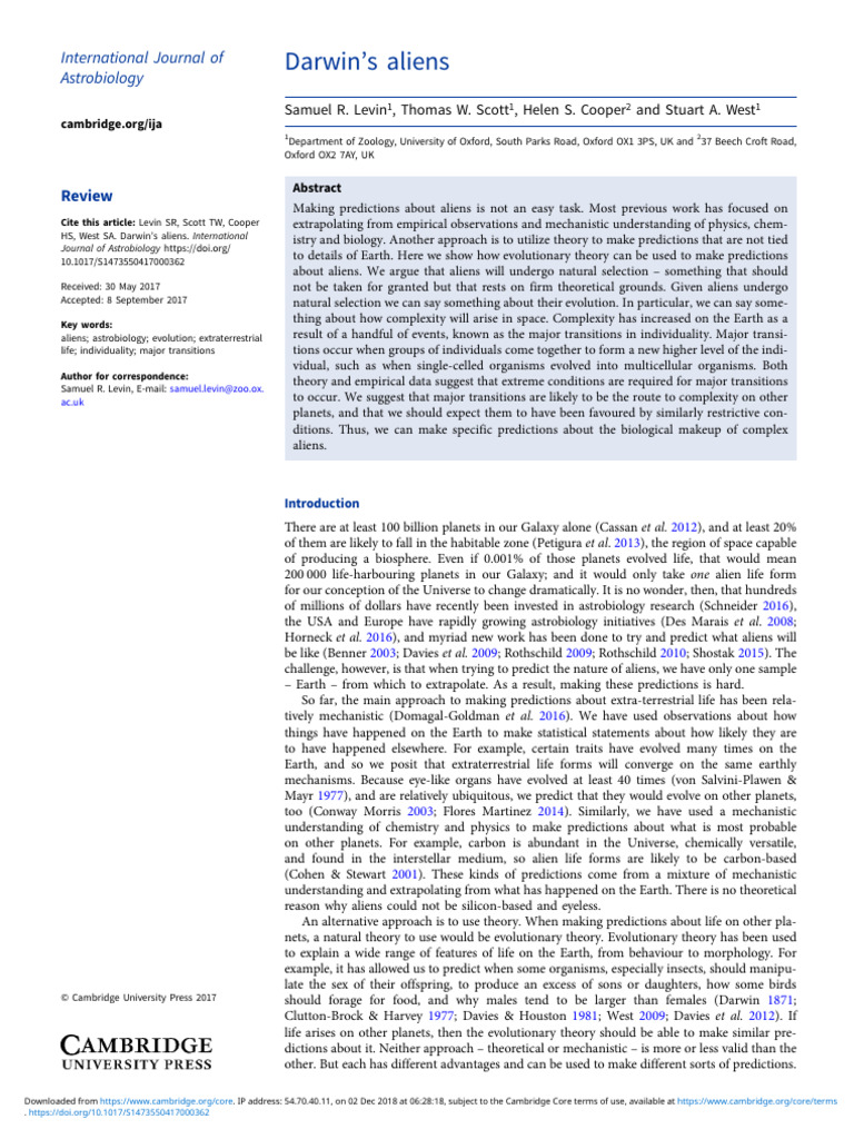 Darwin's Aliens | PDF | Natural Selection | Organisms