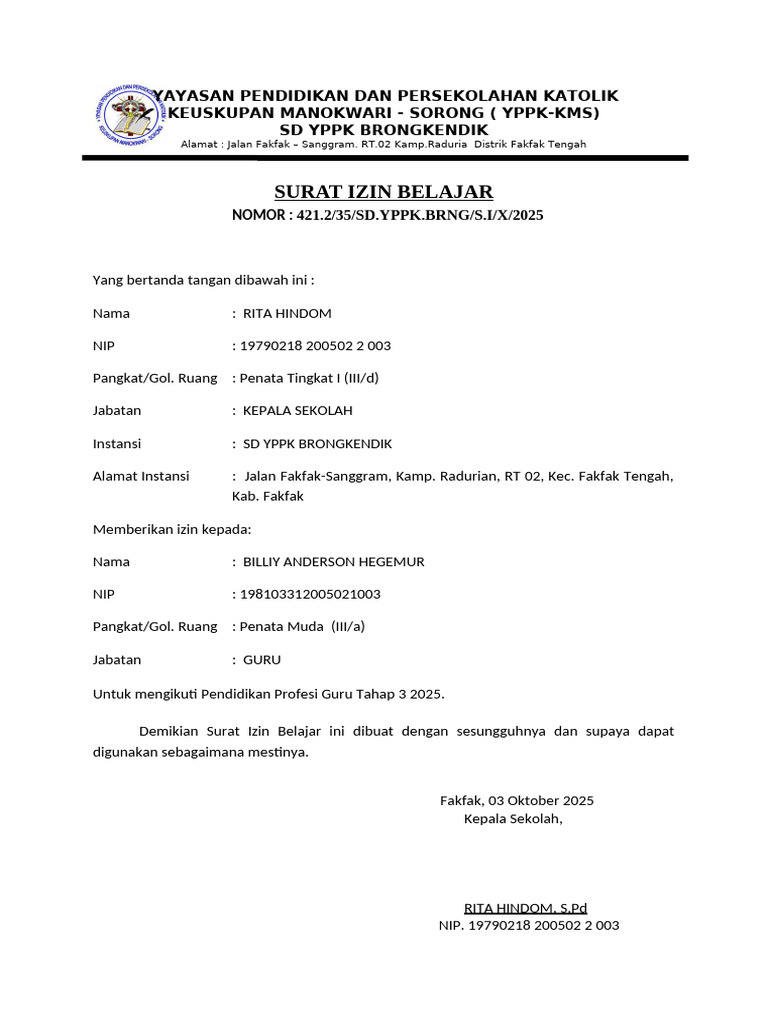 SURAT Ijin Belajar | PDF