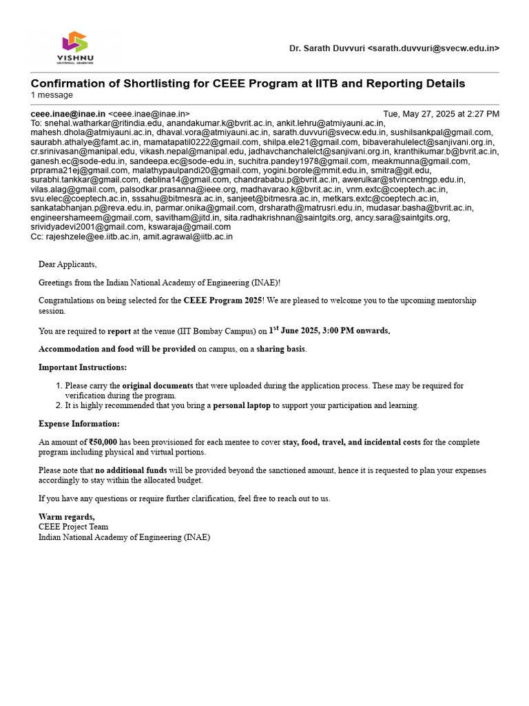 CEEE Program 2025 Confirmation Details | PDF