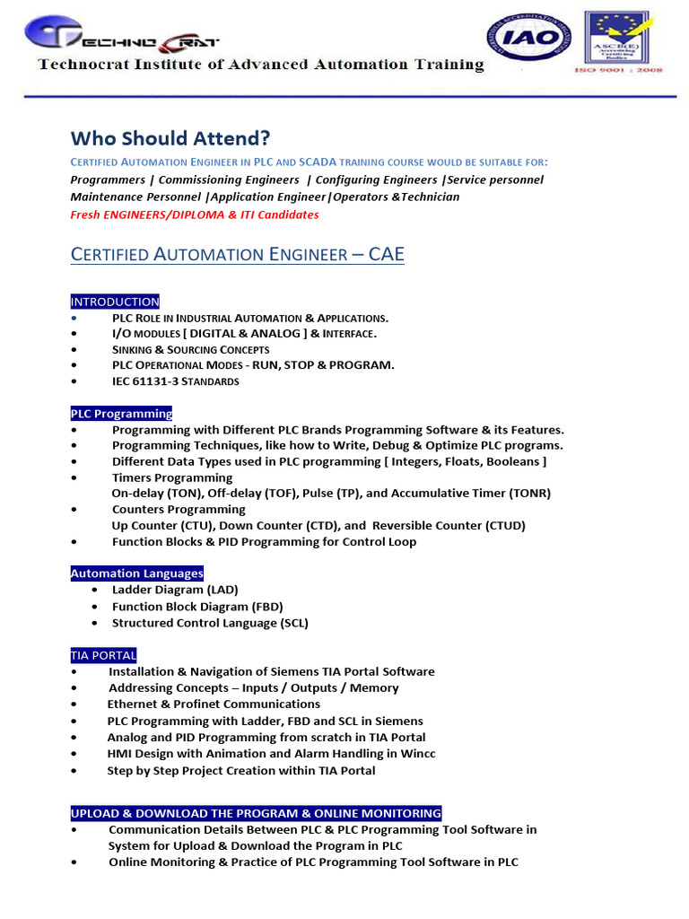 Certified PLC and SCADA Training Course | PDF | Programmable Logic ...
