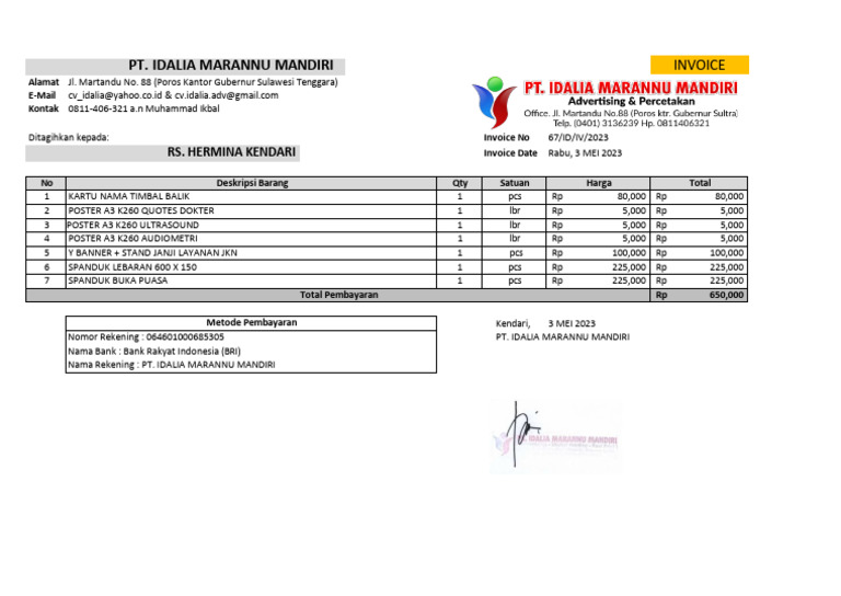 Invoice RS. Hermina Kendari Mei 2023 | PDF