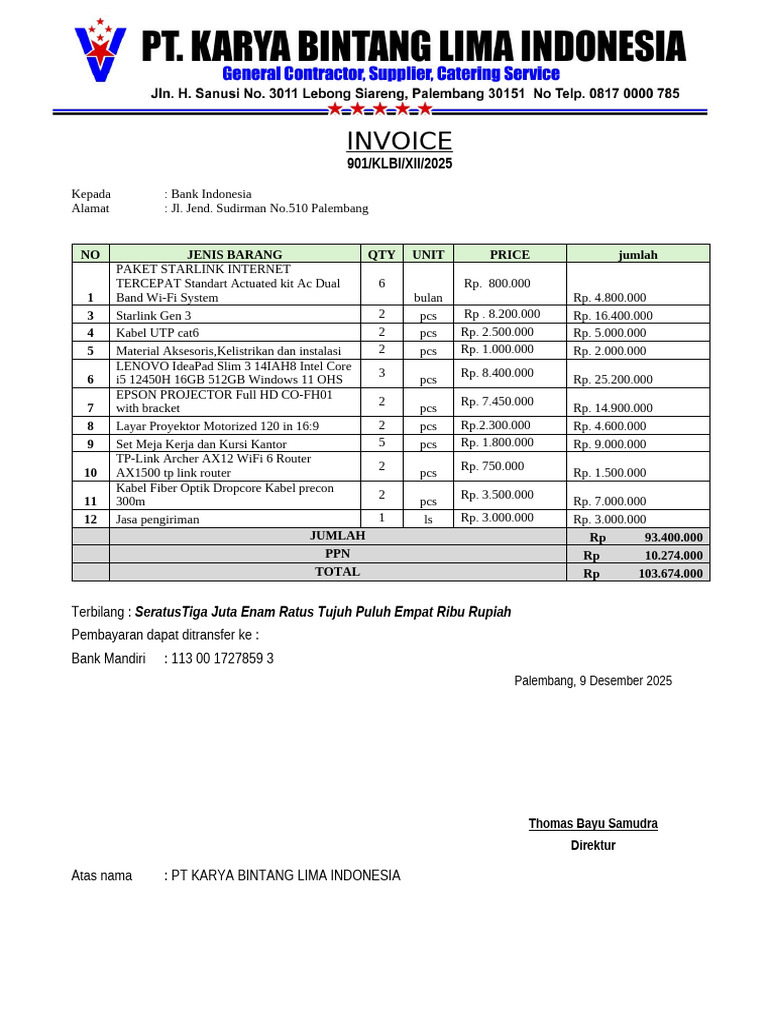 Invoice Pembelian Peralatan IT 2025 | PDF