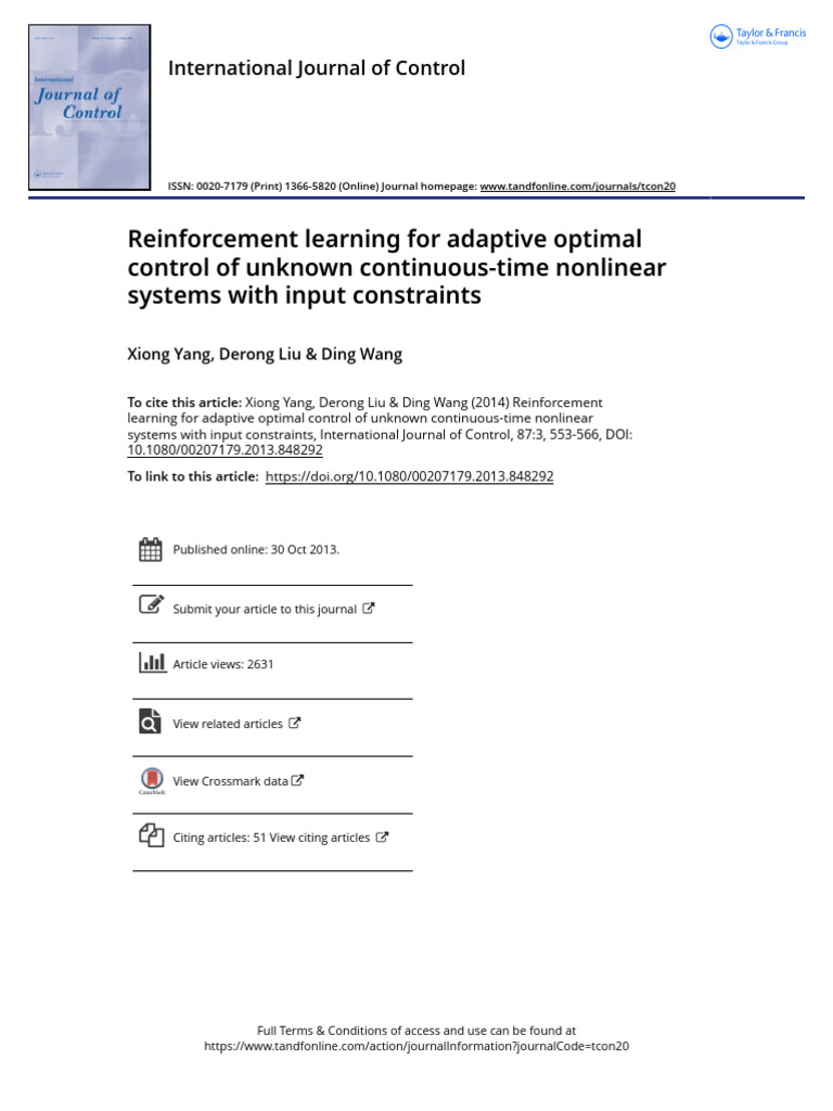 Reinforcement Learning For Adaptive Optimal Control of Unknown ...