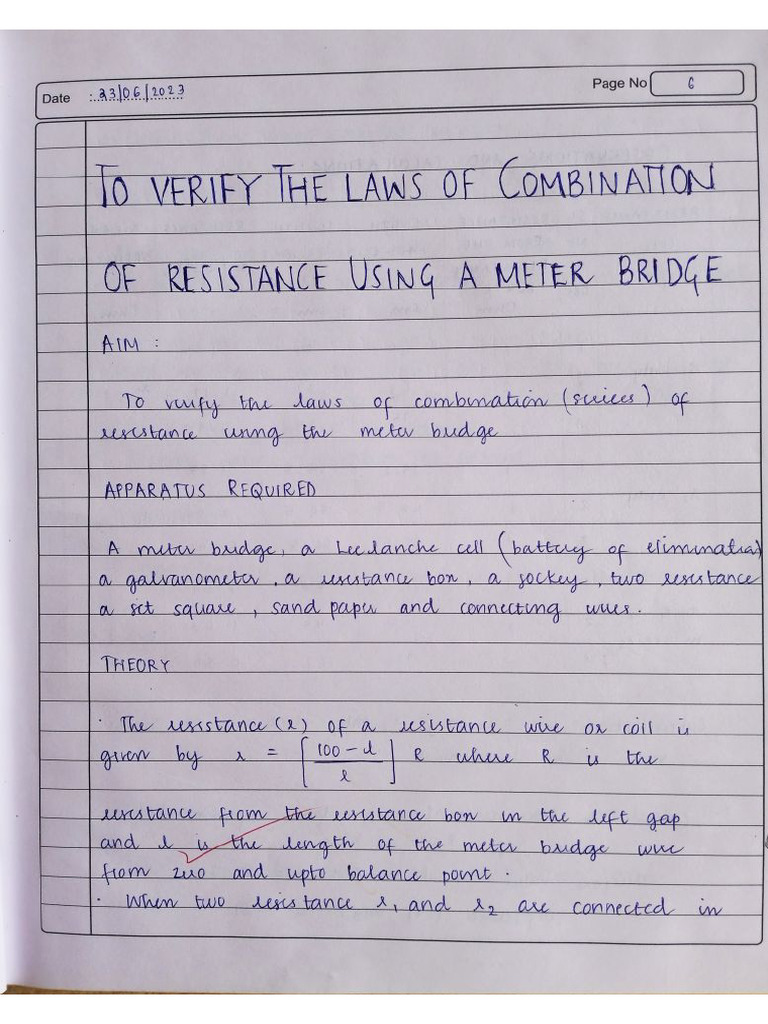 To Verify The Laws of Combination of Resistance Using A Meter Bridge | PDF