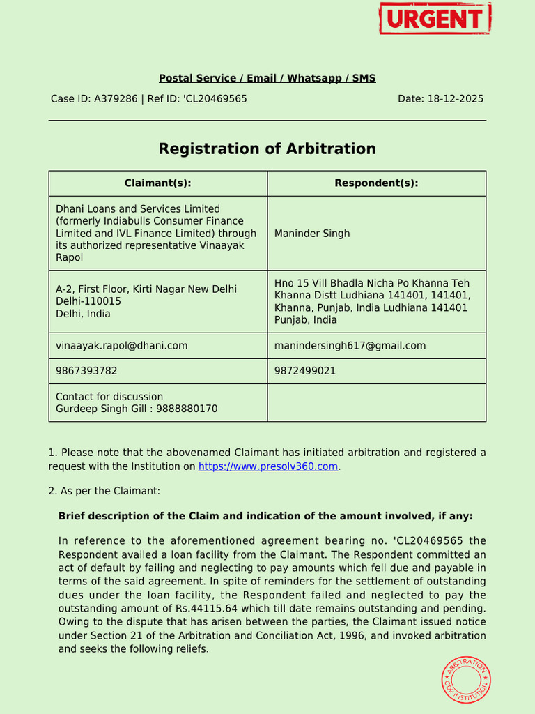 Regn379286 1766071088 | PDF | Arbitral Tribunal | Arbitration