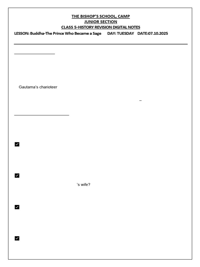 Class 5 History: Buddha Revision Notes | PDF