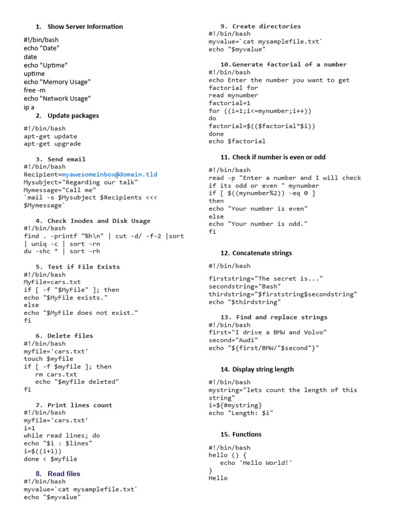 Essential Bash Scripting Commands Guide | PDF | Table (Database ...