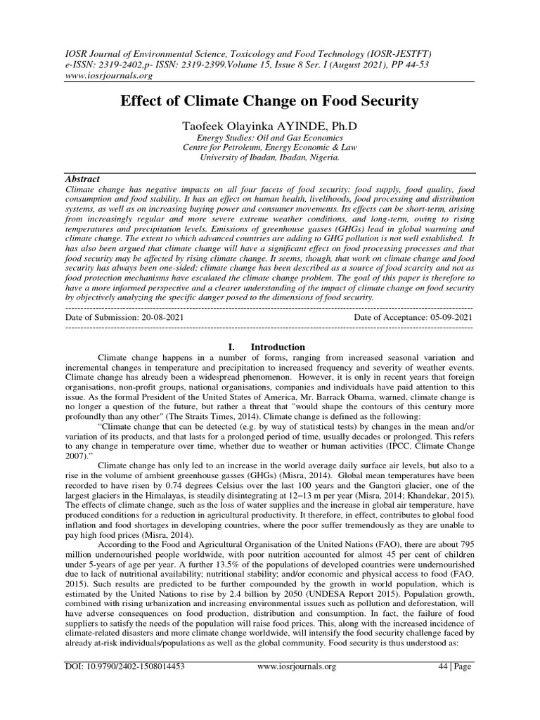 Effect of Climate Change on Food Securit | PDF | Climate Change ...
