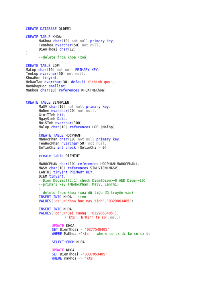 Create Database Qldem1 | PDF
