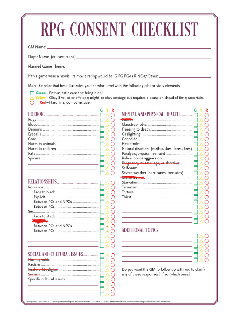 RPG Consent Checklist Template | PDF