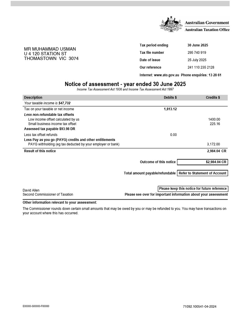 NOA | PDF | Taxes | Tax Refund