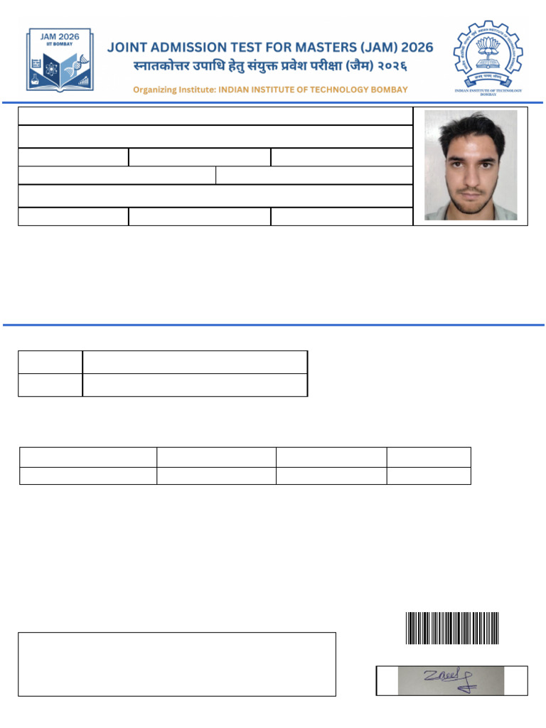 JAM 2026 Application Details for Zaeem | PDF