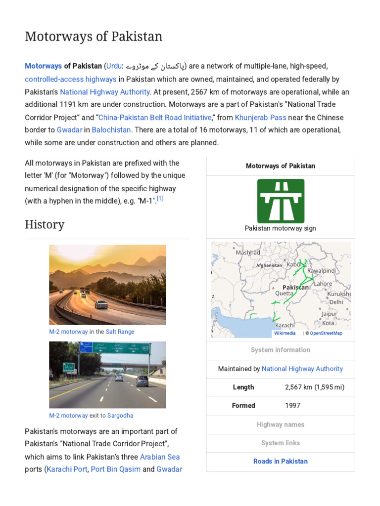 Overview of Pakistan's Motorway Network | PDF | Transport | Road Transport