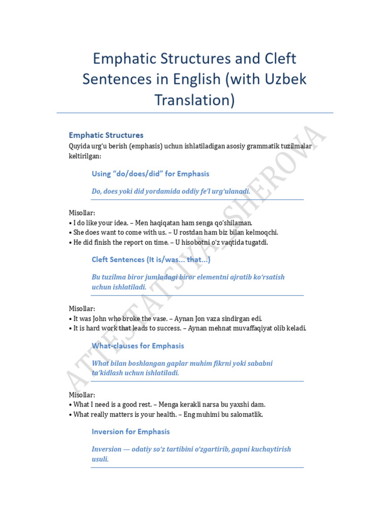 Emphatic Structures in English Grammar | PDF | Grammar | Linguistics