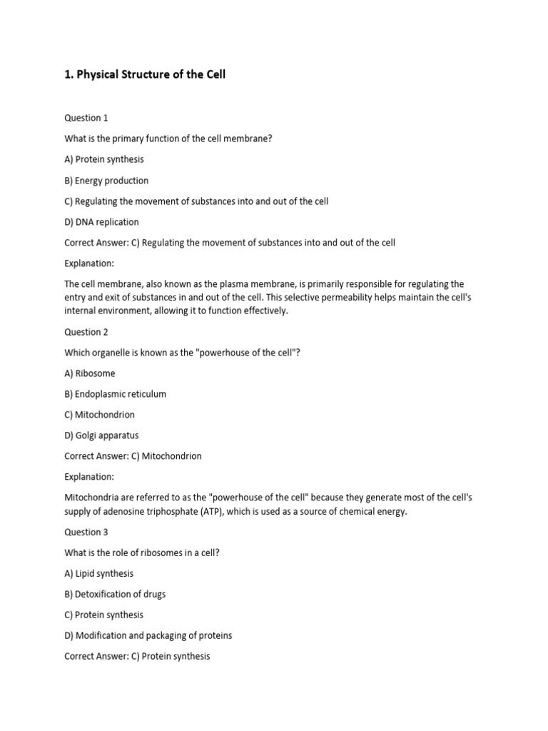 Human Physiology Multiple Choice Questions With Answer Explanation of ...