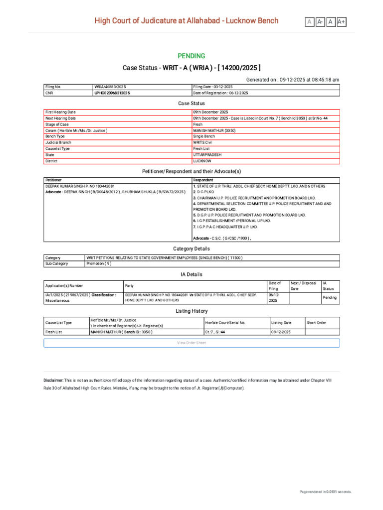 Allahabad High Court Case Status Update | PDF | Judiciaries | Public Law